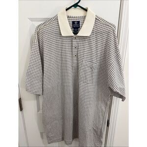 Pebble Beach Men's Gray Grid Polo with Cream Contrast Collar Size Large